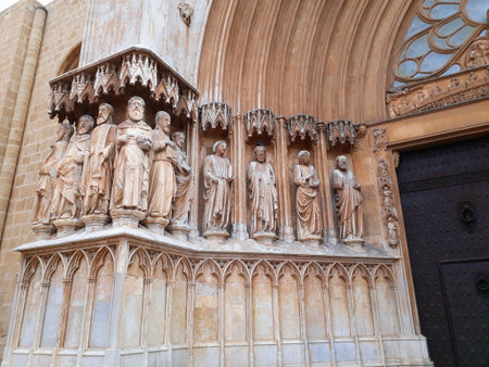 Architectural details of Medieval catholic cathedral Saint Mary in Tarragona, Catalonia, Spain.の写真素材
