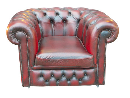 antique old styled brown or red vintage armchair isolated over white backgroundの写真素材