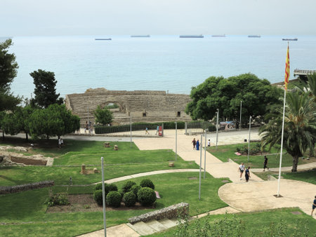 TARRAGONA, SPAIN - 06.07.2022: View of the ruins of ancient roman amphitheaterのeditorial素材