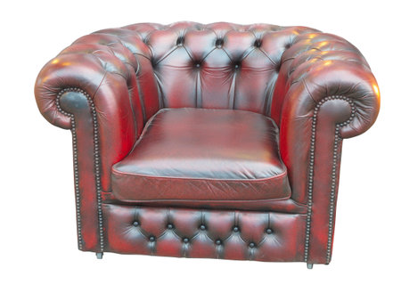 antique old styled brown or red vintage armchair isolated over white backgroundの写真素材