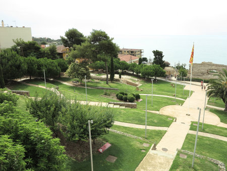 TARRAGONA, SPAIN - 06.07.2022: View of the ruins of ancient roman amphitheaterのeditorial素材