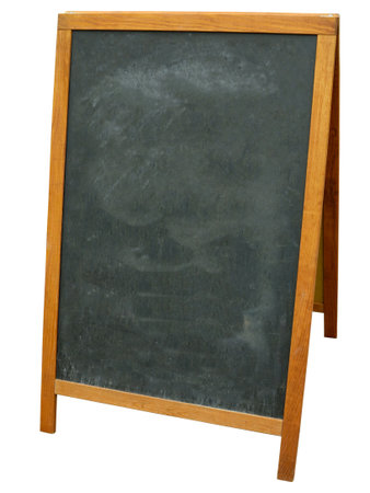 Blank chalkboard with wooden frame isolated on white background. can add your own text on space.の写真素材