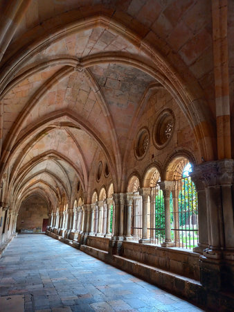 Architectural details of Medieval catholic cathedral Saint Mary in Tarragona, Catalonia, Spain.の写真素材