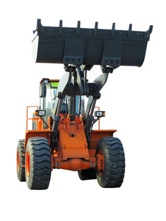 A large front loader excavator construction machinery equipment isolated over white backgroundの写真素材