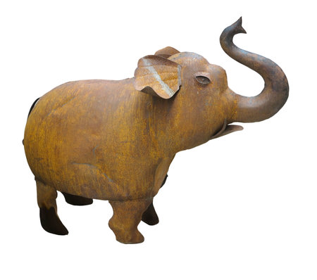 metallic rusted elephant toy  isolated over white backgroundの写真素材