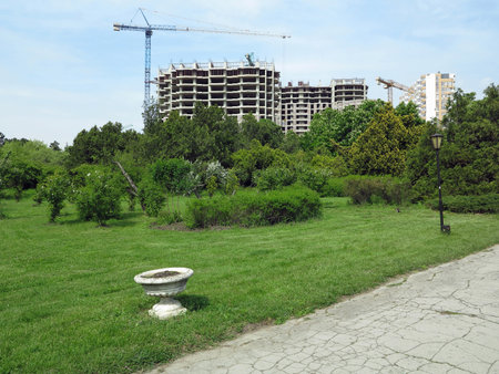 Construction of an new luxury apartment building in green areaの写真素材