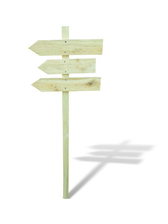 Old wooden pointer isolated over white backgroundの写真素材
