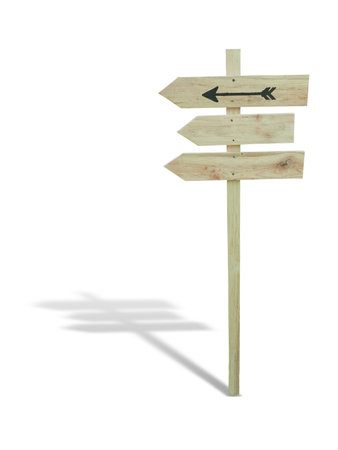 Old wooden pointer isolated over white backgroundの写真素材
