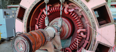 power generator of industrial steam turbine during reparation process at an thermal electric power plantの写真素材