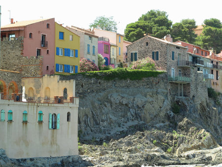 Collioure, Occitania France - July 8, 2023: Street view in the old town center, medieval town in the south of Franceのeditorial素材