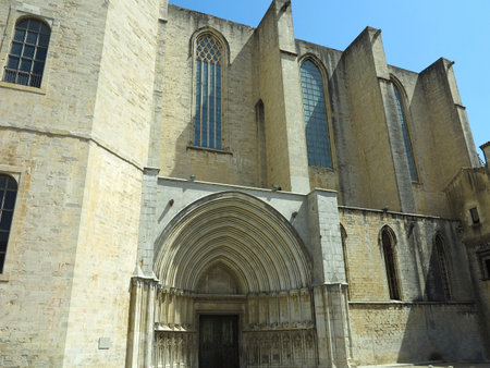 Girona, Spain, 8 July 2023: The Girona cathedral main facade and close up of gothic style medieval Cathedral of Saint Mary in Girona Old Townのeditorial素材