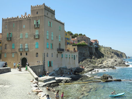 Collioure, Occitania France - July 8, 2023: Street view in the old town center, medieval town in the south of Franceのeditorial素材