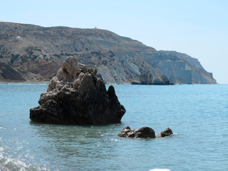 Blue sea and rocks in the area of ââAphrodite's rock on Cyprusの写真素材