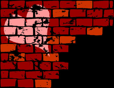 dark red old wall with pink heart on it のイラスト素材