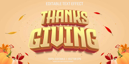 editable thanks giving vector 3d text effect with modern style designのイラスト素材