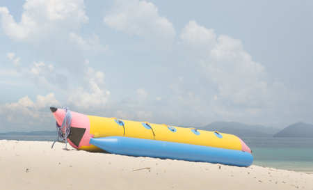 Banana boat on beach in Phuketの写真素材