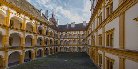 Graz, Austria - October 14, 2019: Interior courtyard of Eggenberg Palace, the most significant Baroque palace complex in the Austrian province of Styriaのeditorial素材