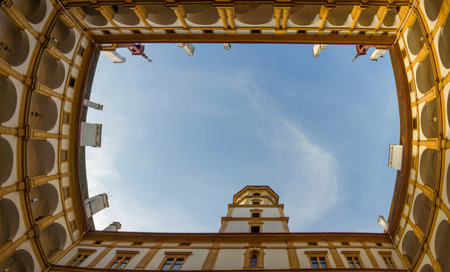 Graz, Austria - October 14, 2019: Interior courtyard of Eggenberg Palace, the most significant Baroque palace complex in the Austrian province of Styriaのeditorial素材