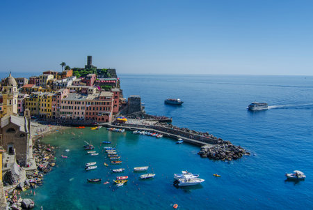 Cinque Terre - Vernazza, picturesque fishermen villages in the province of La Spezia, Liguria, Italyのeditorial素材