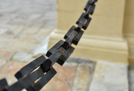 Old metal black chain links detail, selective focusの写真素材