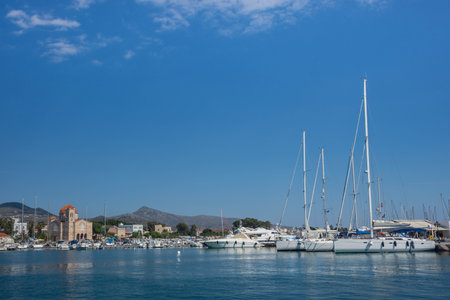 View of Aegina town in Aegina island, Saronic gulf, Greece.の写真素材