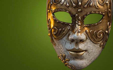 Traditional Venetian mask on the streets of Venice, Italy, isolated on colorful background.の写真素材