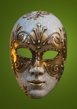 Traditional Venetian mask on the streets of Venice, Italy, isolated on colorful background.の写真素材