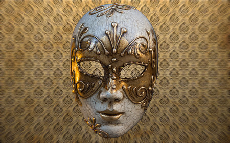 Traditional Venetian mask on the streets of Venice, Italy, isolated on colorful background.の写真素材