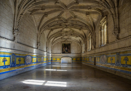 Lisbon, Portugal - 05.08.2017 Monastery of Jeronimos (Mosteiro dos Jeronimos), manueline style, in...