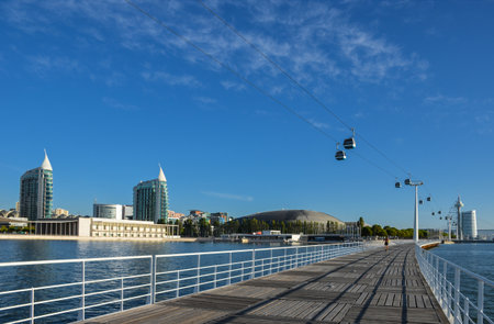 Lisbon, Portugal - 20 august 2017. Modern architecture at Oriente Station (Gare do Oriente), the busiest station (combined bus, train and metro) designed by architect Santiago Calatrava.のeditorial素材