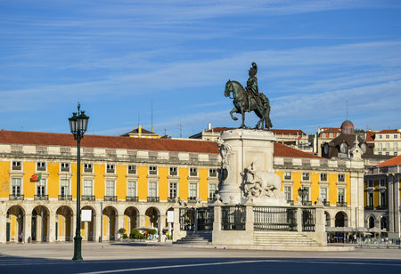 Commerce square (Praca do Comercio) and statue of King Jose I in Lisbon, Portugalのeditorial素材