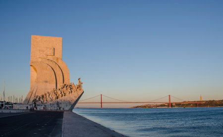 Commerce square (Praca do Comercio) and statue of King Jose I from Rua Augusta Arch fabulous viewpoint, at dawn, in Lisbon, Portugalのeditorial素材