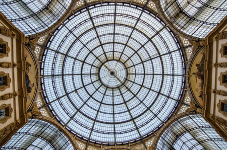 Milan/Italy-July 10, 2016: The glass dome of The Gallery Vittorio Emanuele II, Italy's oldest active shopping mall and a major landmark of Milanのeditorial素材