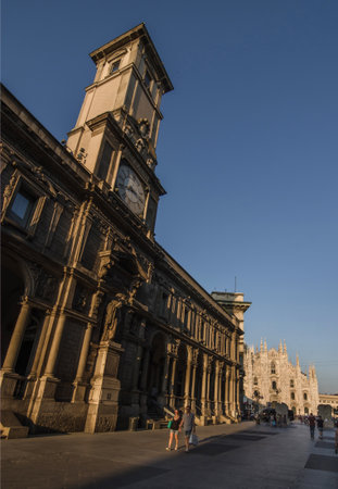 Milan/Italy - July 09, 2016: People walking on the street and Milan Cathedral in the background, famous tourist destinationのeditorial素材