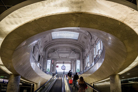 Milan, Italy - July 14, 2016: Girl on the platform in metro station waiting for the train arrival.のeditorial素材
