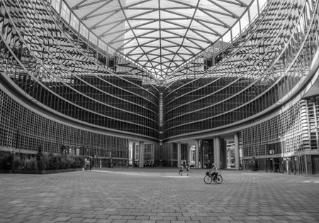 Milan/Italy- July 10, 2016: architectural detail of the modern glass Lombardy Building (Palazzo Lombardia), a 161 m tall skyscraper and the main seat of the government of Lombardyのeditorial素材