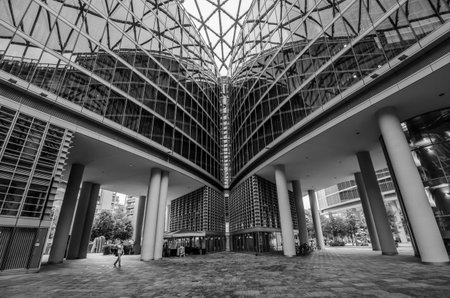 Milan/Italy- July 10, 2016: architectural detail of the modern glass Lombardy Building (Palazzo Lombardia), a 161 m tall skyscraper and the main seat of the government of Lombardyのeditorial素材