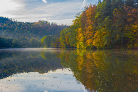 Autumn morning at lake Thal near Graz, Styria region, Austria