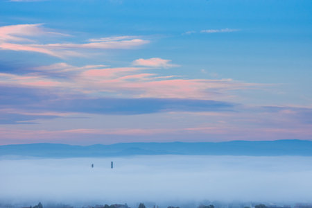 Industrial landscape of power station, in Graz, Styria region, Austria, at sunrise.