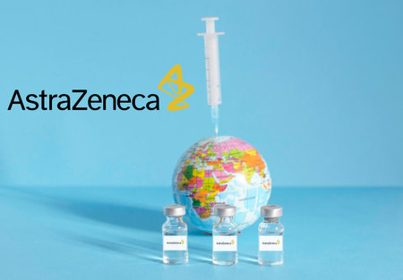 Graz, Austria-26.01.2021: Worldwide pandemic vaccination with the AstraZeneca vaccine, beginning of mass vaccination for coronavirus, world immunization conceptual photo.のeditorial素材