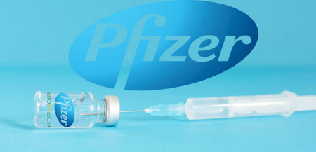 Graz, Austria-26.01.2021: Worldwide pandemic vaccination with the Pfizer-BioNTech COVID-19 vaccine, beginning of mass vaccination for coronavirus, world immunization conceptual photo.のeditorial素材