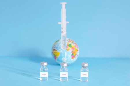 Graz, Austria-26.01.2021: Worldwide pandemic vaccination with the Moderna vaccine, beginning of mass vaccination for coronavirus, world immunization conceptual photo.の写真素材