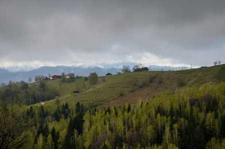 Clouds over the Carpathian Mountains, near Magura Village, Transylvania, Romania.の写真素材