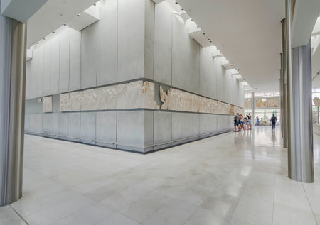 Athens, Greece - June 17, 2017: Interior of the new modern Acropolis Museum and people enjoying the exhibitions, famous tourist attraction in Athens, Greeceのeditorial素材