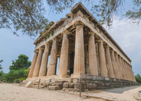 The ancient Temple of Hephaestus, a doric greek temple in the north-west side of the Agora of Athens, Greece.のeditorial素材