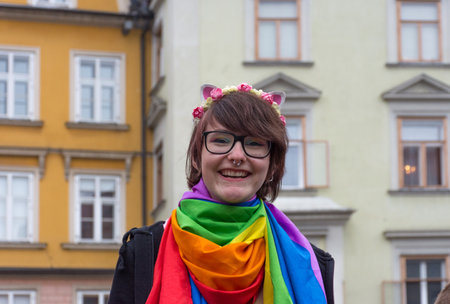 Graz, Austria - June 11, 2021: Happy, people at the annual gay paradeのeditorial素材