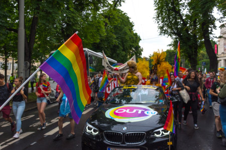 Graz, Austria - June 11, 2021: Happy, people at the annual gay paradeのeditorial素材