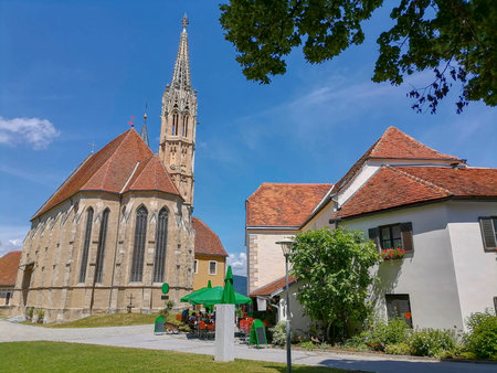 The pilgrimage Church Maria Strassengel, a 14th century Gothic church in the town of Judendorf Strassengel near Graz, Styria region, Austriaのeditorial素材
