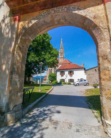 The pilgrimage Church Maria Strassengel, a 14th century Gothic church in the town of Judendorf Strassengel near Graz, Styria region, Austriaのeditorial素材