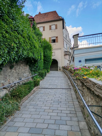 The old city gate of the charming little town of Frohnleiten in the district of Graz-Umgebung, Styria region, Austriaの写真素材
